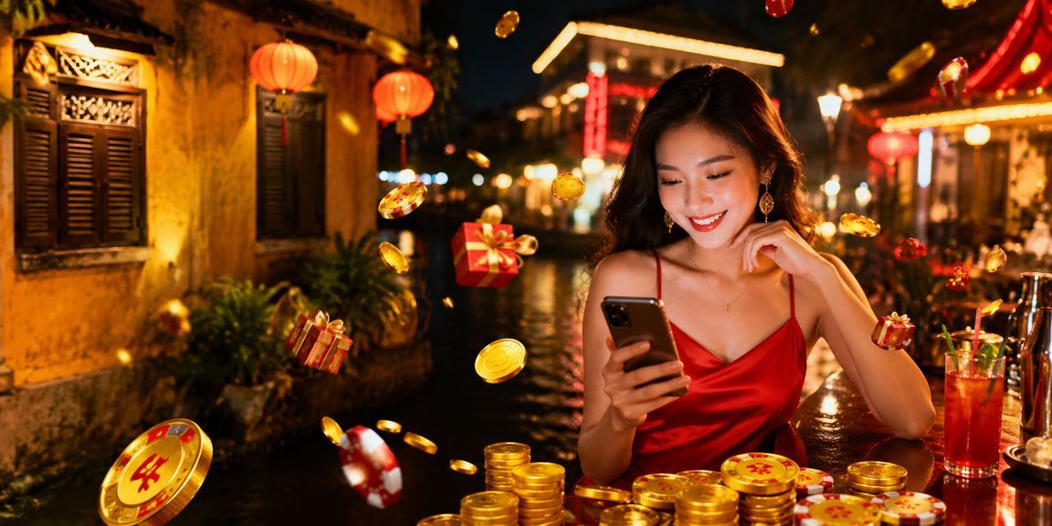 Người chơi slot jackpot tận hưởng thưởng hoàn tiền tại Hội An về đêm